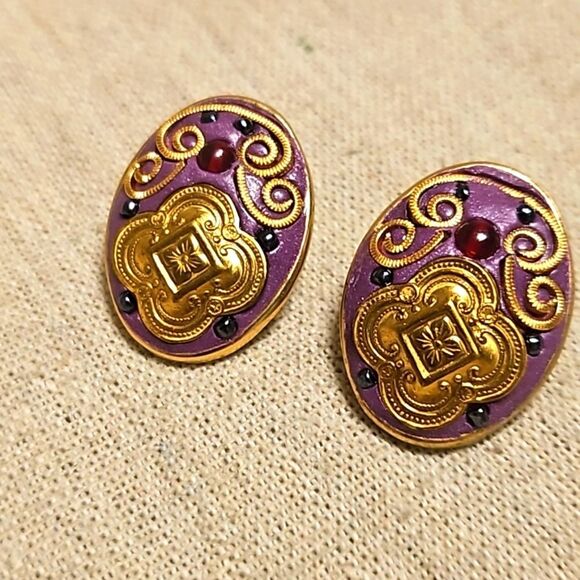 Antique Eduardian Austro-Hungarian OM Purple Clip-on Earrings - Picture 2 of 9